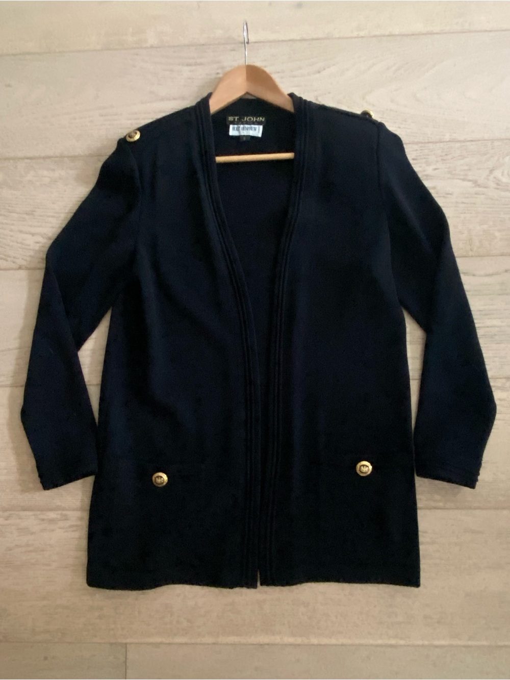 ST. JOHN Santana Knit Open Front Cardigan Small Black Wool Blend EUC - Picture 7 of 9